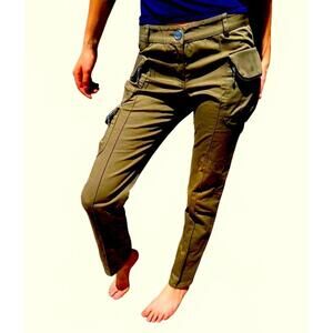 Burberry 28" Olive Green Straight Leg Distressed Utilitarian Cargo Pants